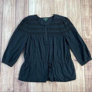 Ralph Lauren Black Peasant Blouse 100% Cotton EUC!